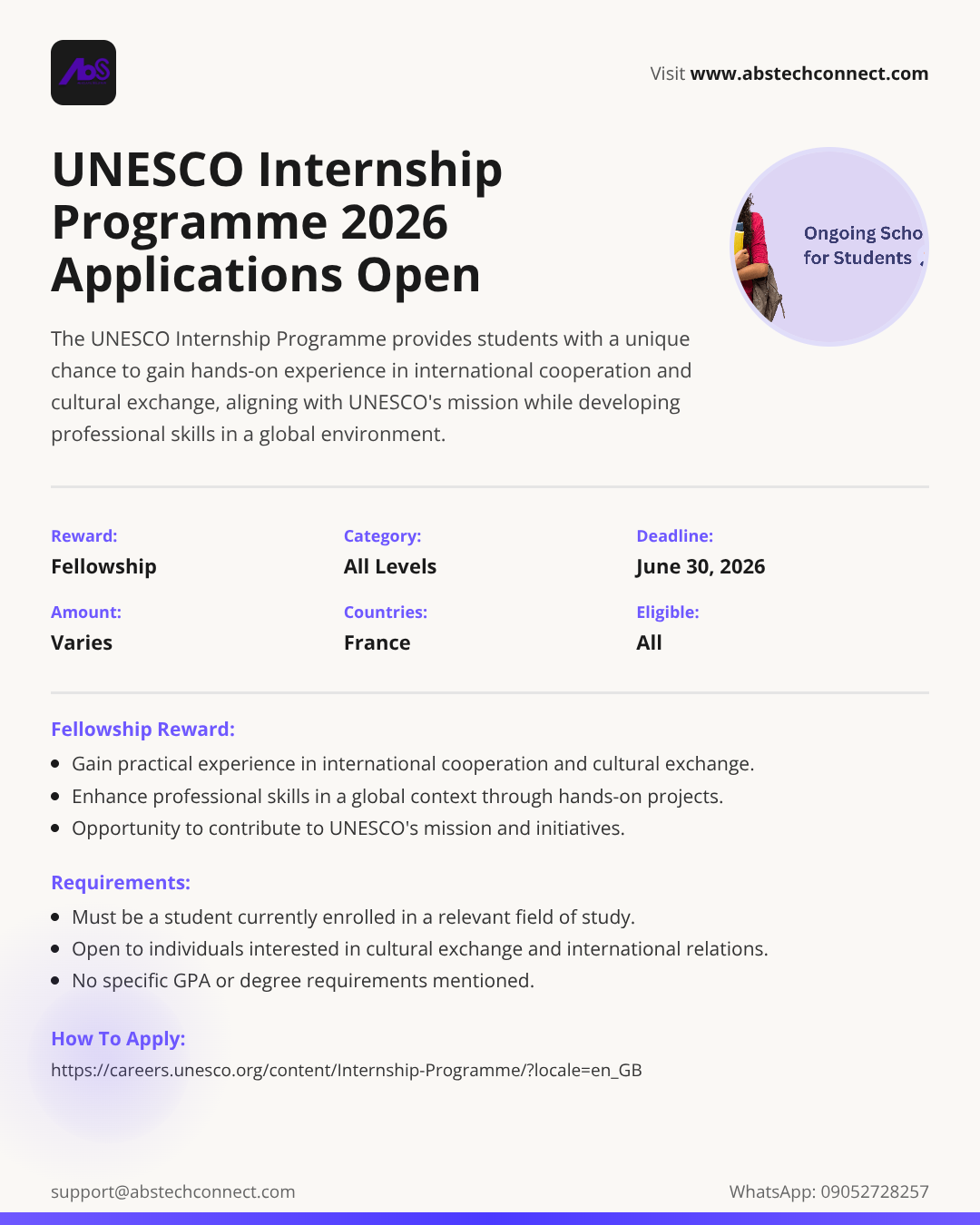 call for applications: unesco internship programme 2026 | AbS | AbS