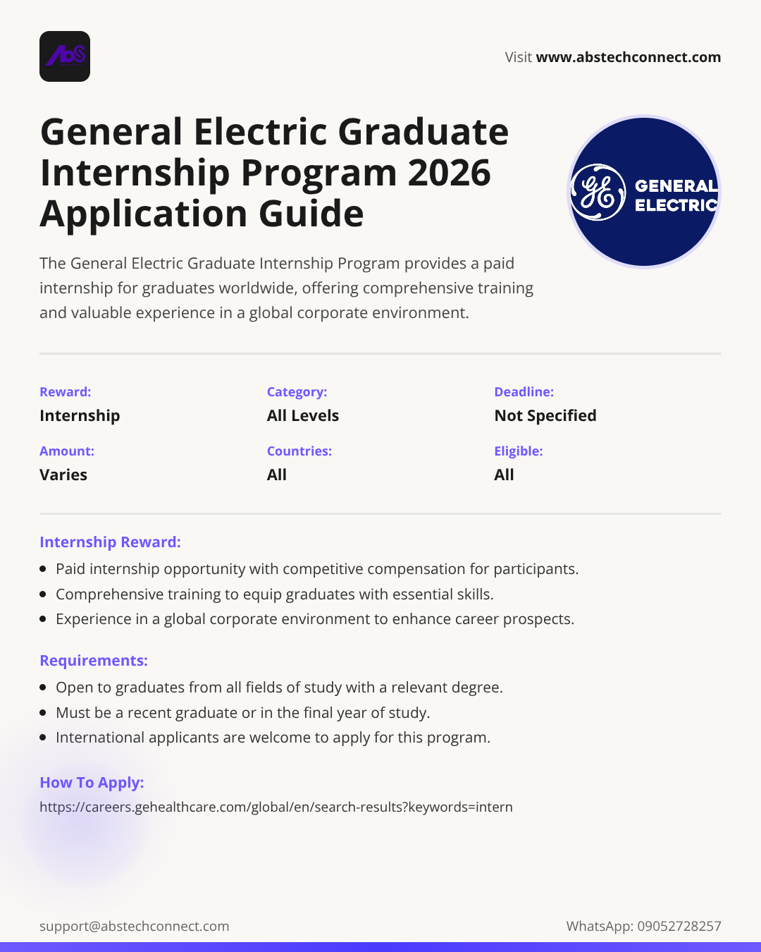 general electric graduate internship program (worldwide) 2026 | how to ...