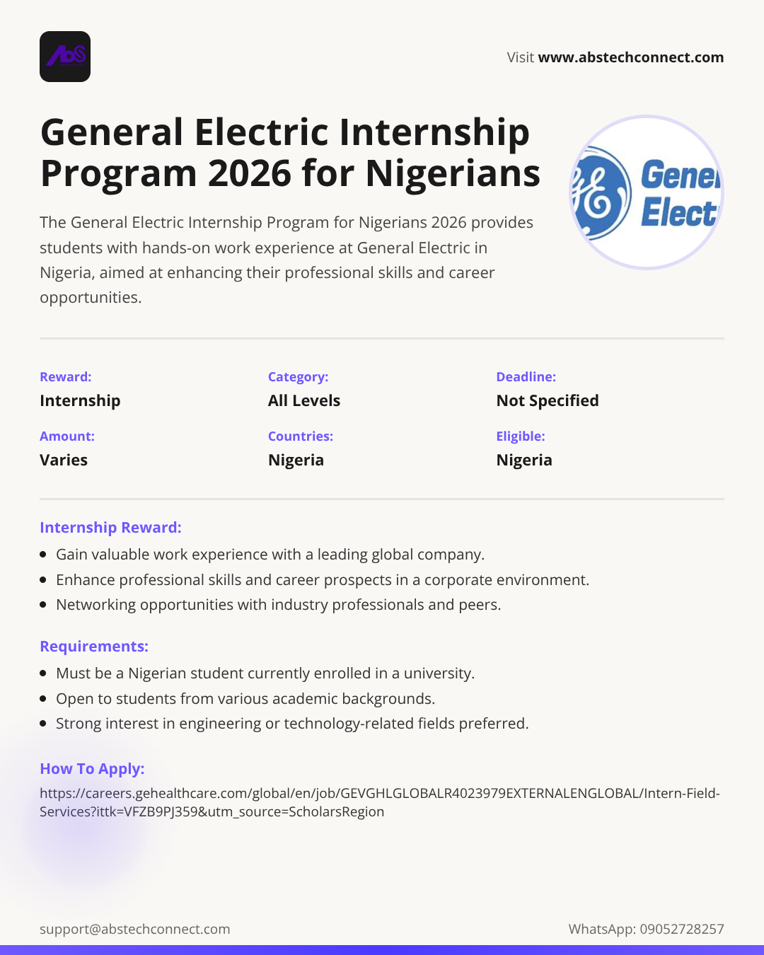 general electric internship program for nigerians 2026 | how to apply ...