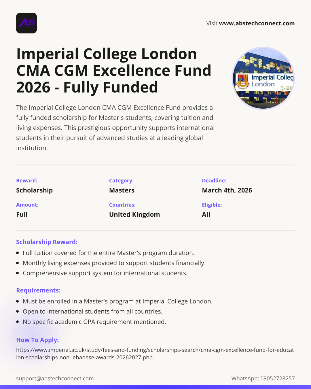 imperial college london cma cgm excellence fund for education 2026 ...