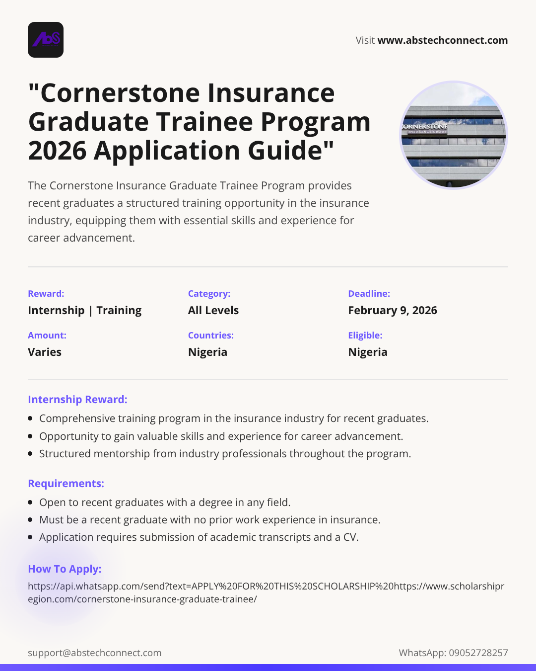 cornerstone insurance graduate trainee program 2026 | how to apply ...