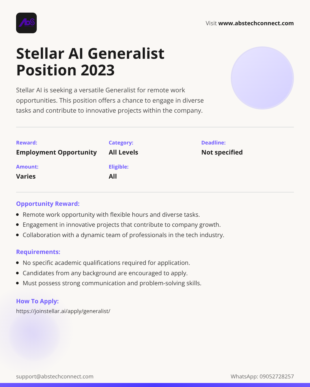 stellar ai is hiring a generalist – opportunity desk | AbS | AbS