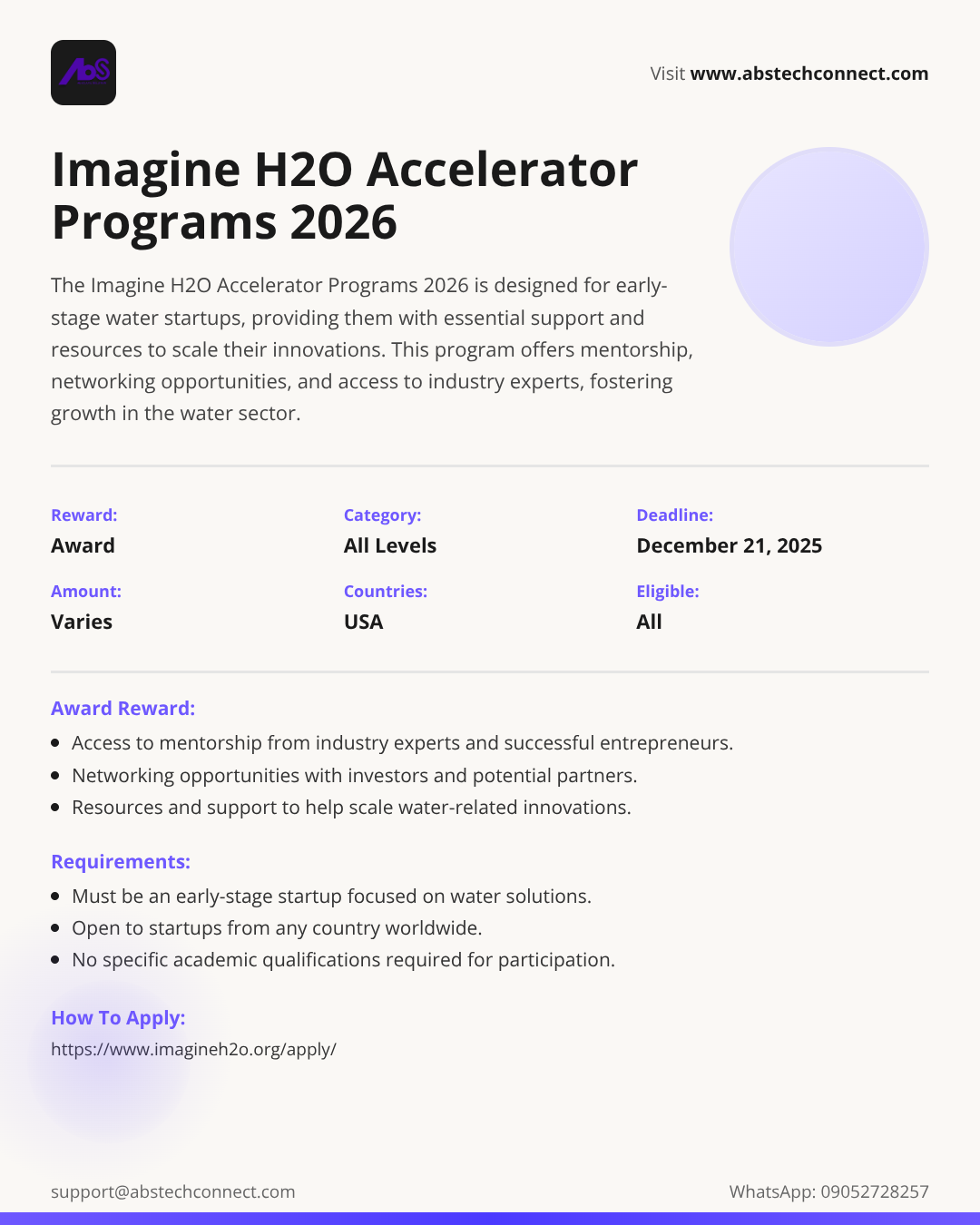 imagine h2o accelerator programs 2026 – opportunity desk | AbS | AbS