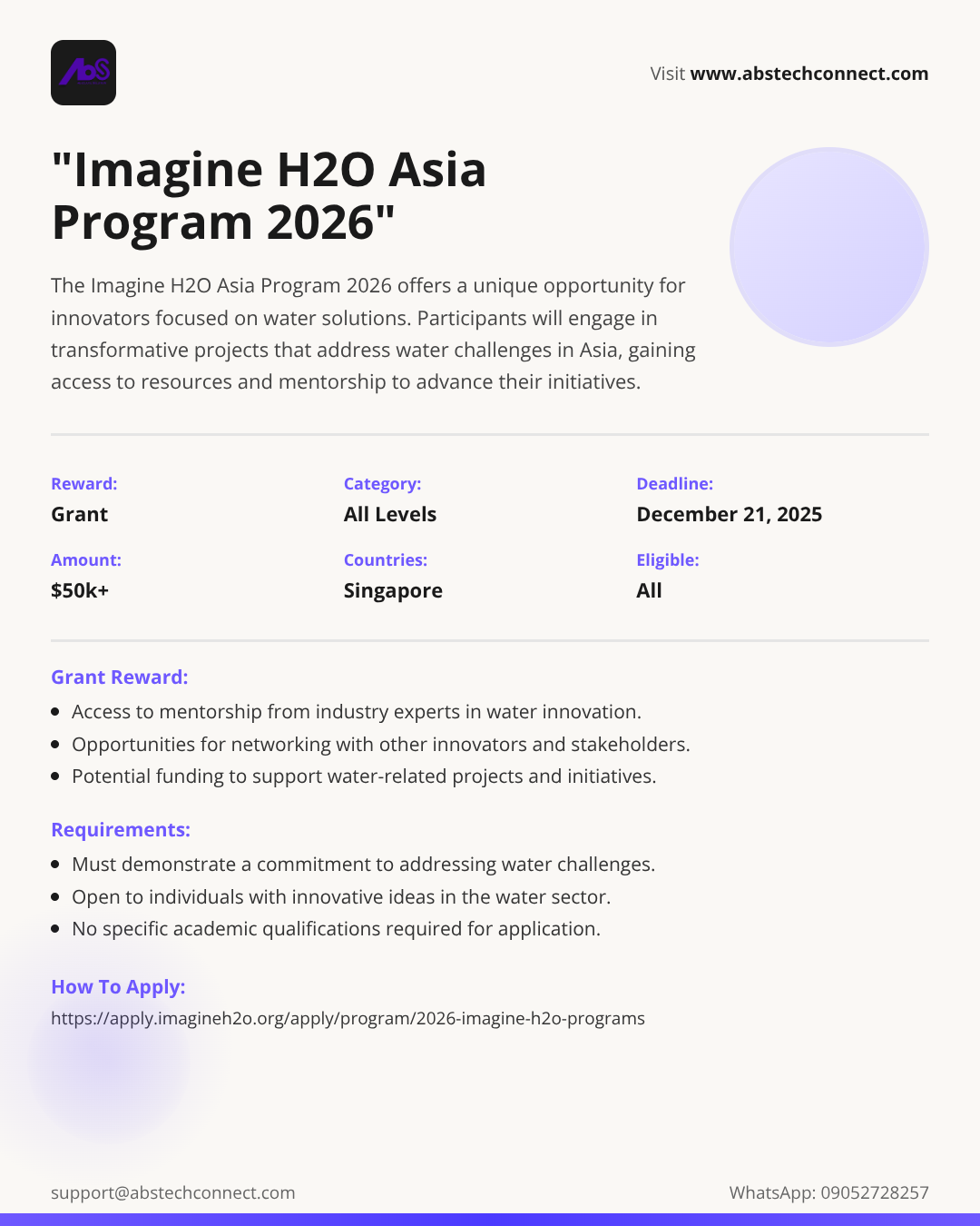 imagine h2o asia program 2026 – opportunity desk | AbS | AbS