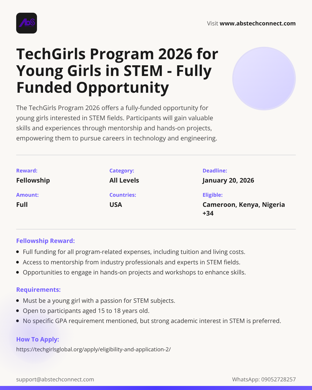 techgirls program 2026 for young girls in stem (fully-funded ...