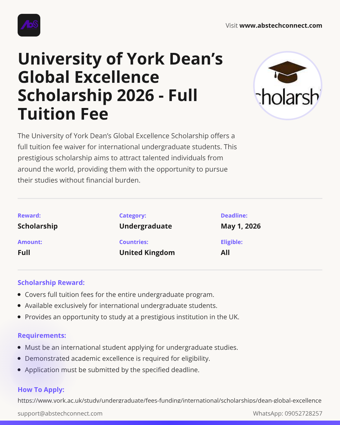 university of york dean’s global excellence scholarship 2026 [full ...
