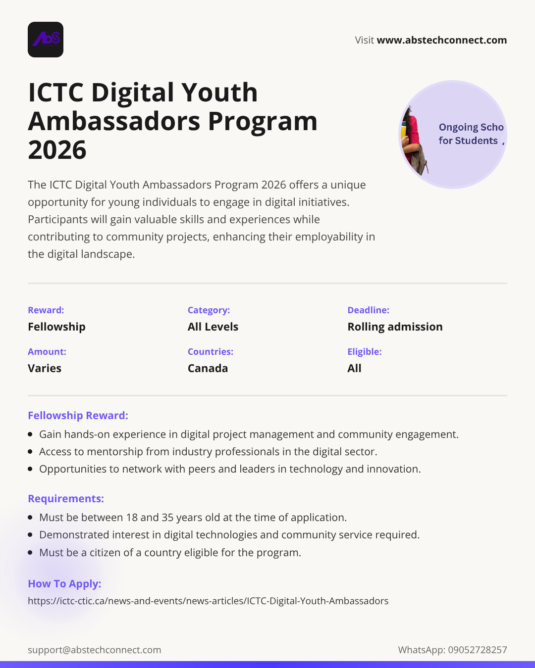 Privacy Ambassador Program ictc digital youth ambassadors program 2026 | scholarshipbob | AbS | AbS