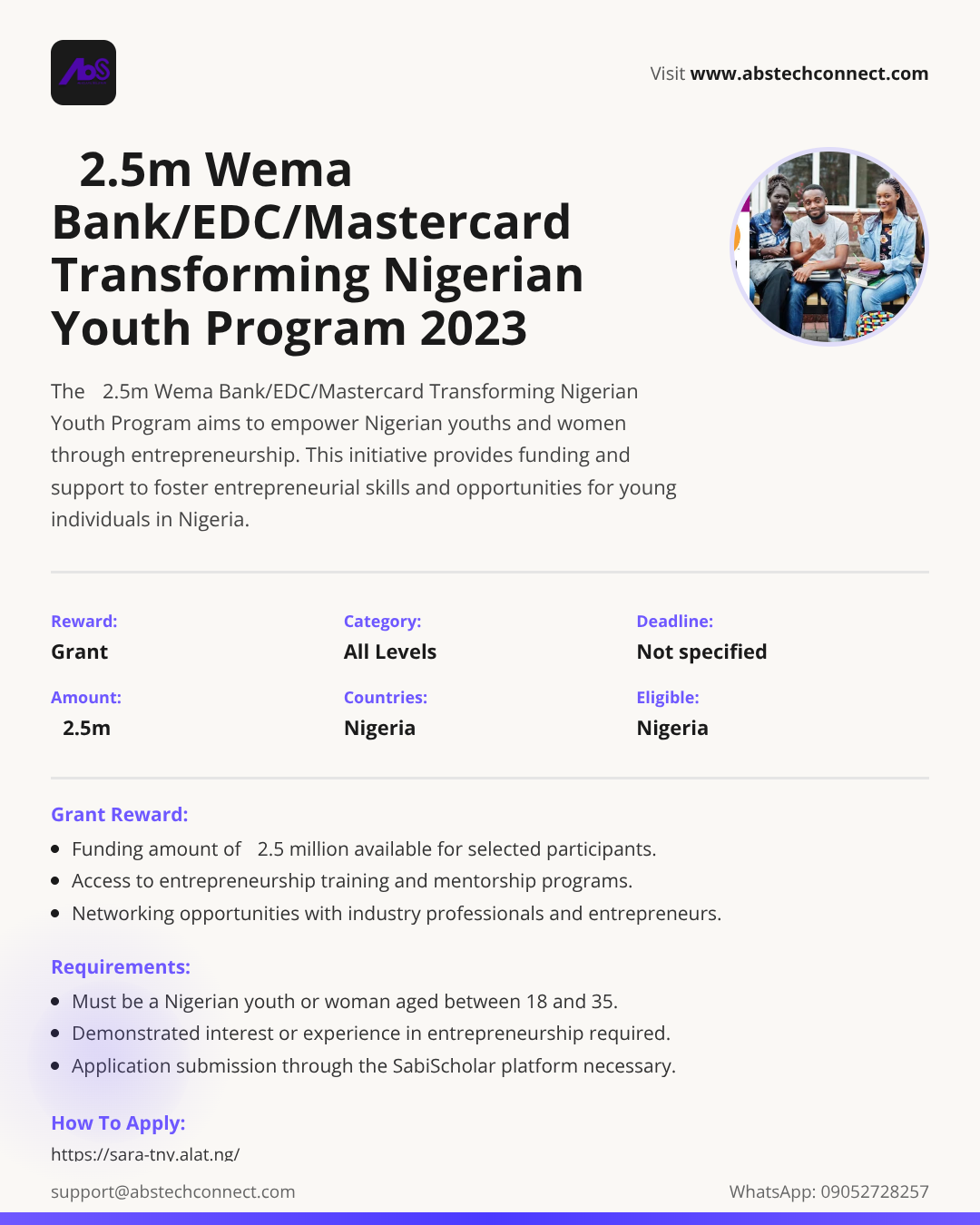 ₦2.5m wema bank/edc/mastercard transforming nigerian youth program ...
