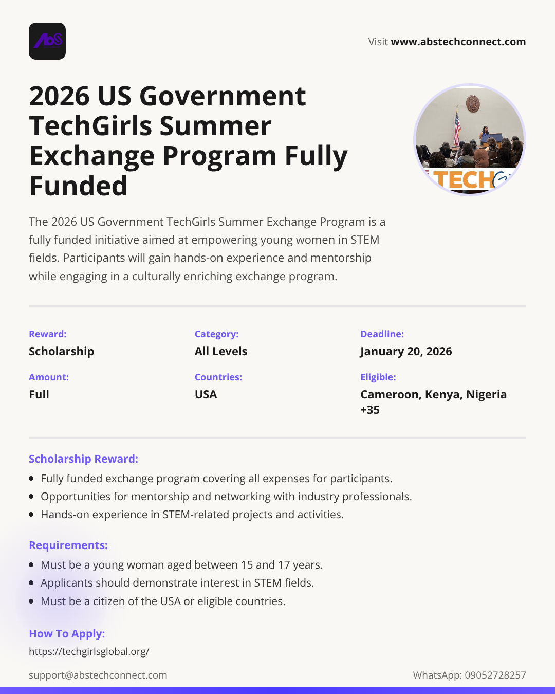 2026 us government techgirls summer exchange program | fully funded ...