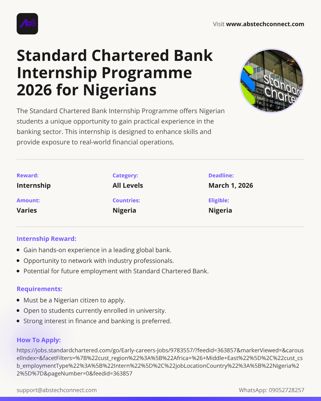 standard chartered bank internship programme 2026 for nigerians | how ...