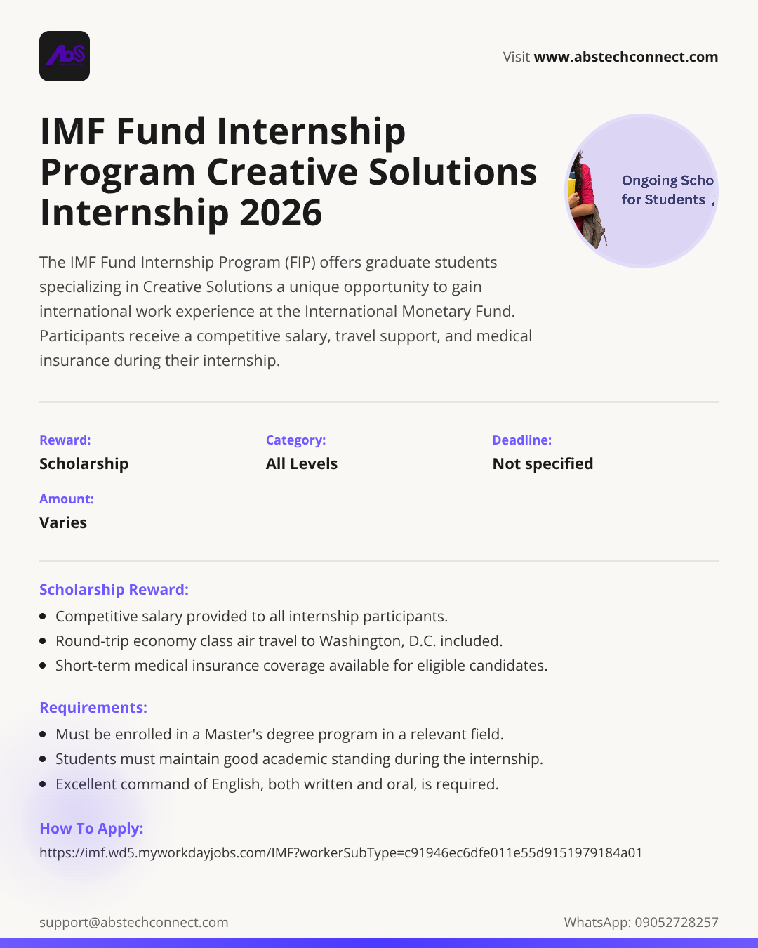 imf fund internship program creative solutions internship 2026 | AbS | AbS