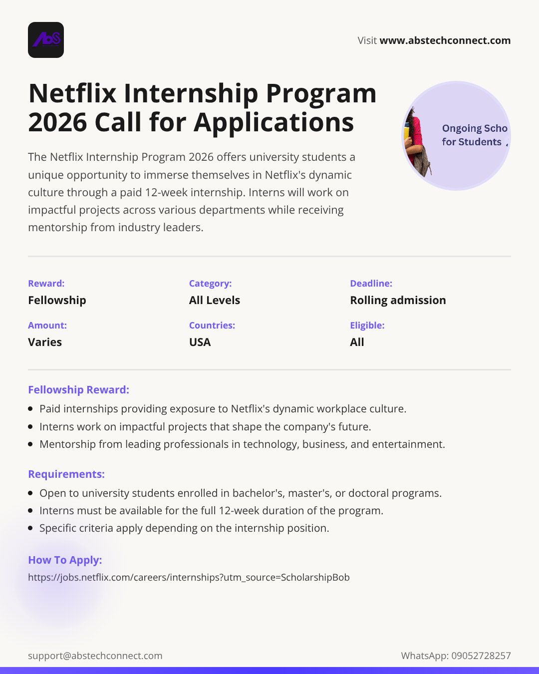 netflix internship program 2026 call for applications | AbS | AbS
