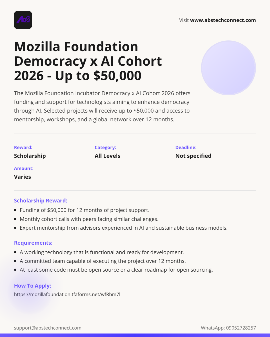 mozilla foundation democracy x ai cohort 2026 - up to $50,000 | AbS | AbS