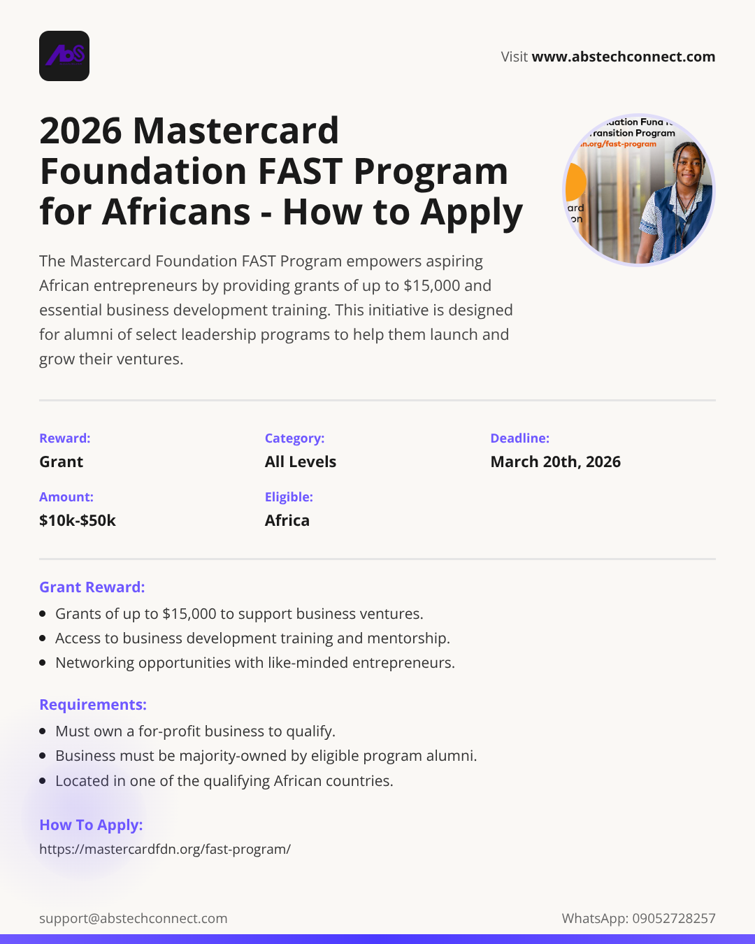 2026 mastercard foundation fast program for africans - how to apply ...