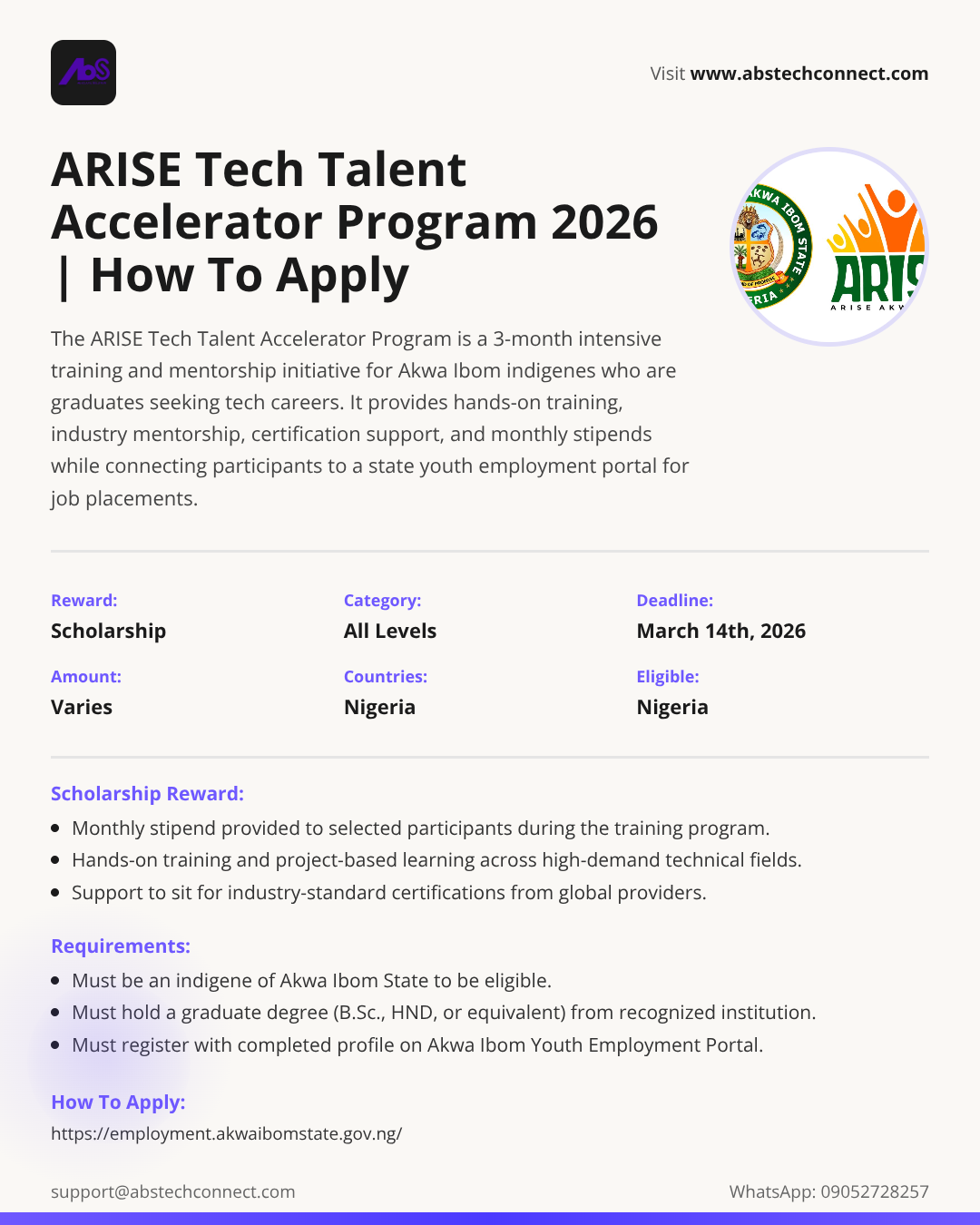 arise tech talent accelerator program 2026 | how to apply | AbS | AbS