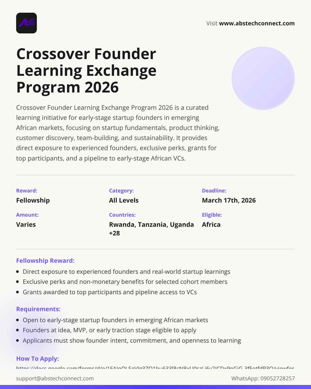 Crossover Program crossover founder learning exchange program 2026 | AbS | AbS