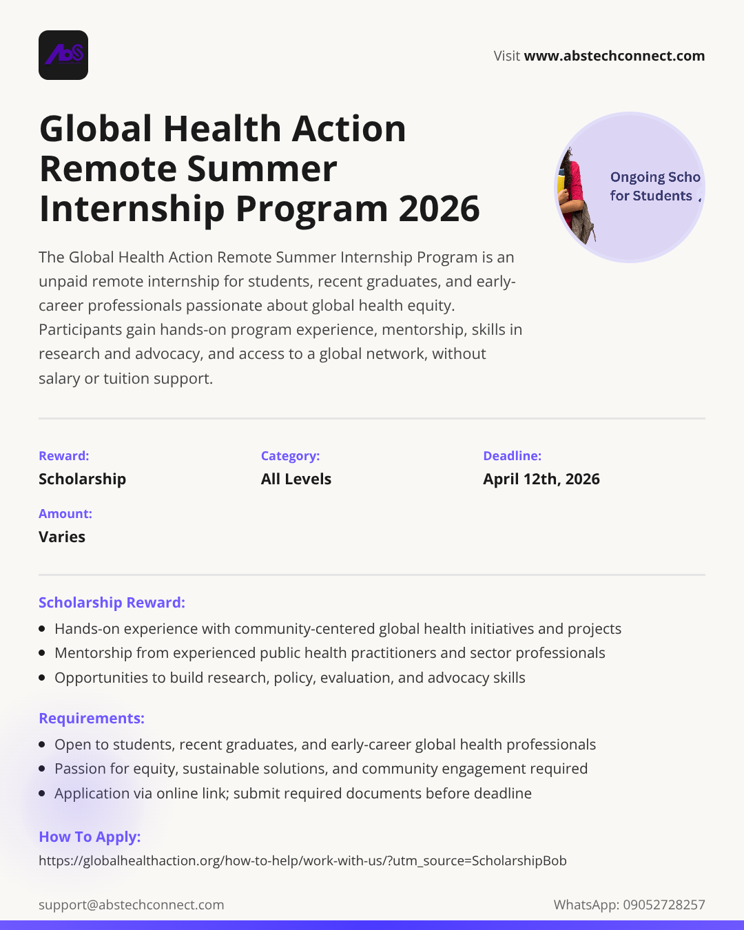 global health action remote summer internship program 2026 | AbS | AbS