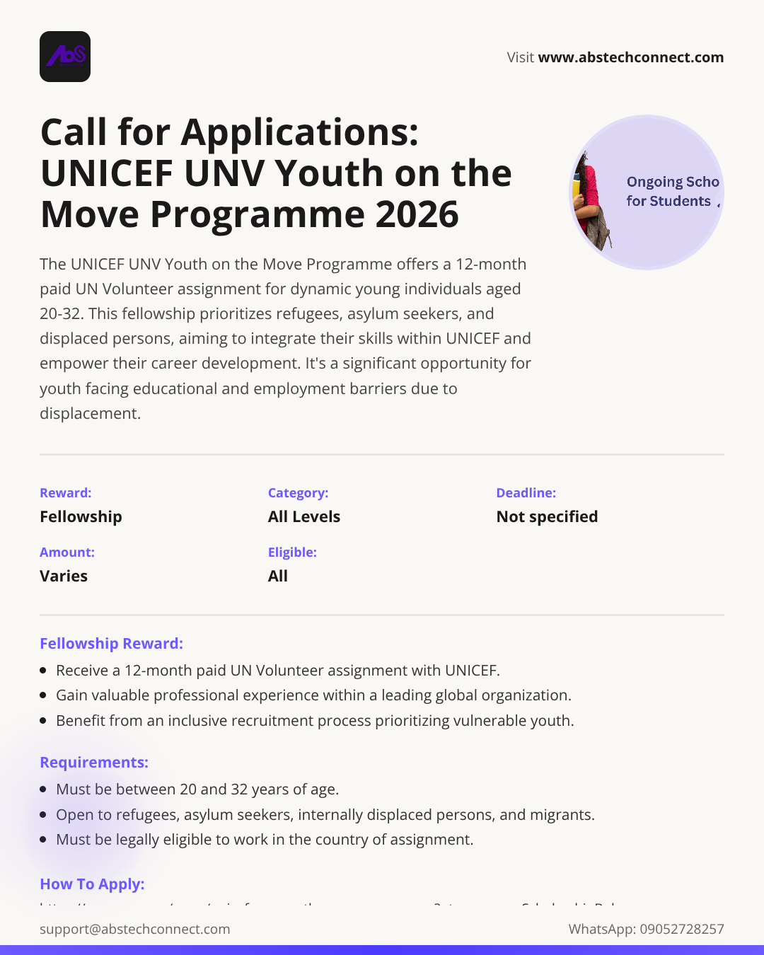call for applications: unicef unv youth on the move programme 2026 ...