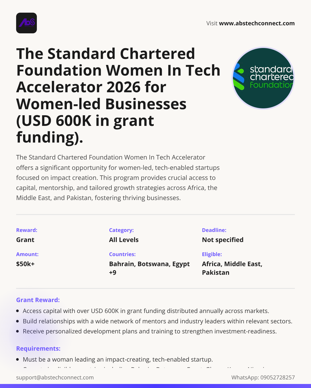 the standard chartered foundation women in tech accelerator 2026 for ...