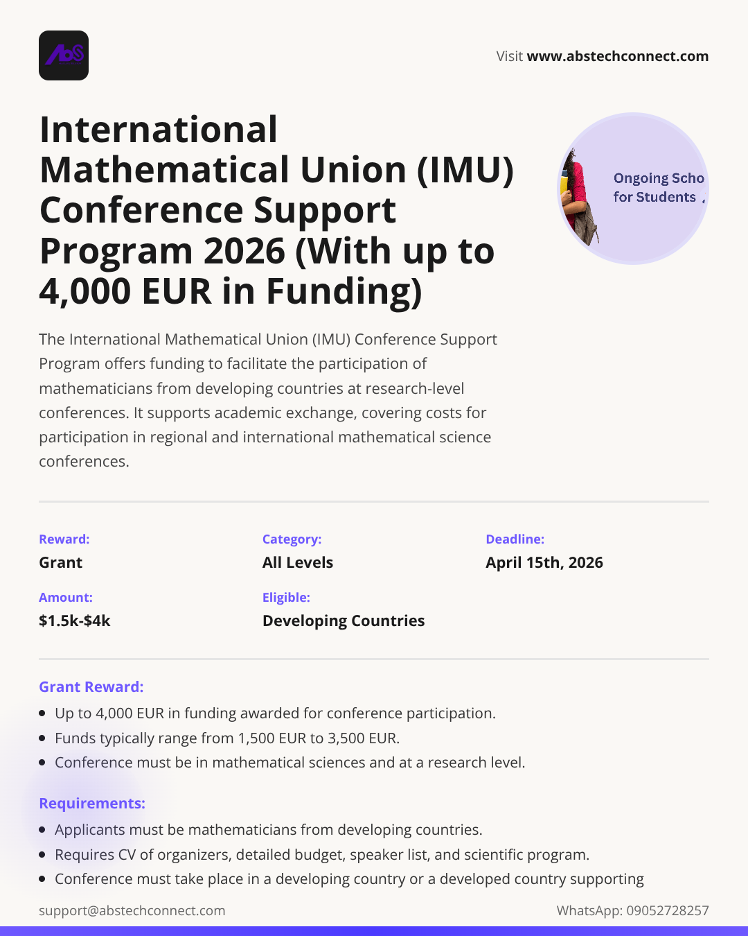 international mathematical union (imu) conference support program 2026 ...