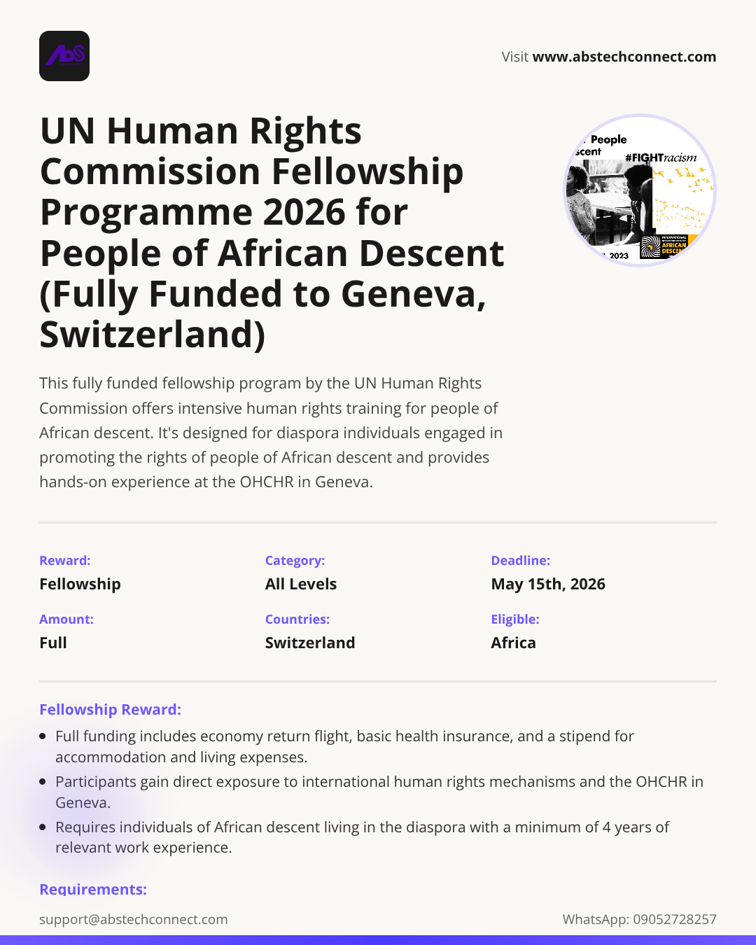 un human rights commission fellowship programme 2026 for people of ...
