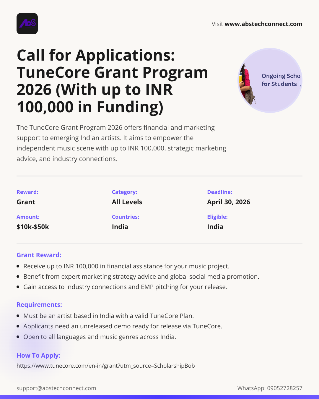 call for applications: tunecore grant program 2026 (with up to inr ...