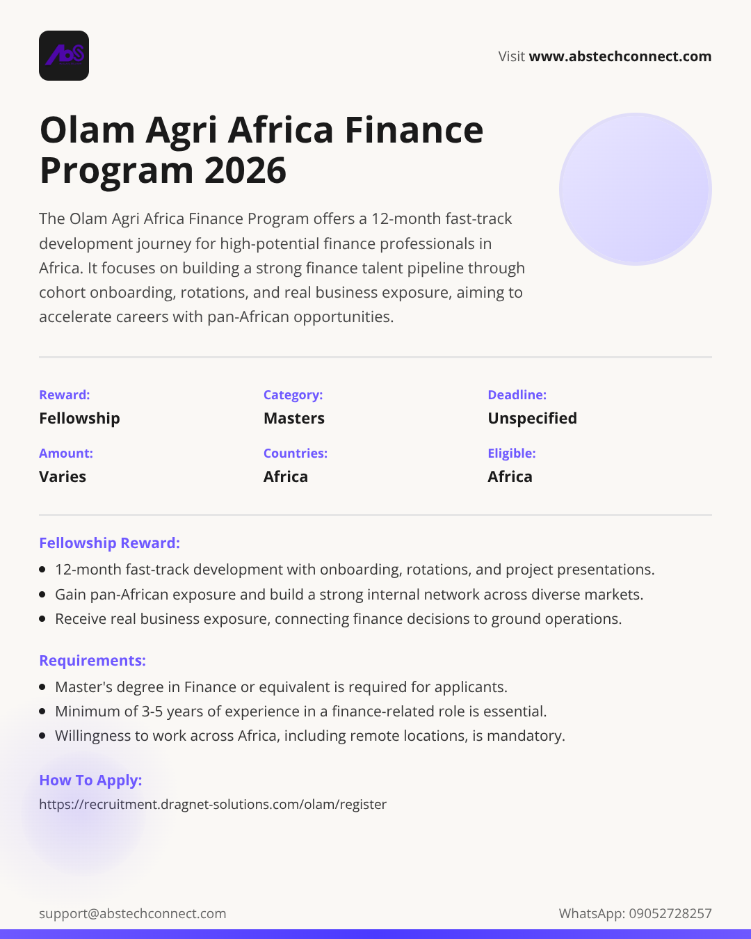 olam agri africa finance program 2026 | AbS | AbS