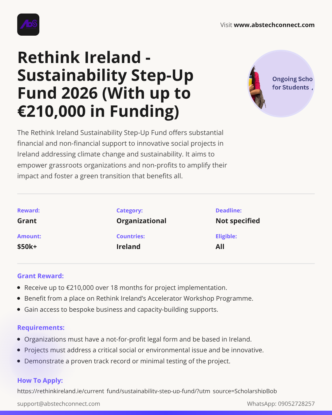 rethink ireland - sustainability step-up fund 2026 (with up to €210,000 ...