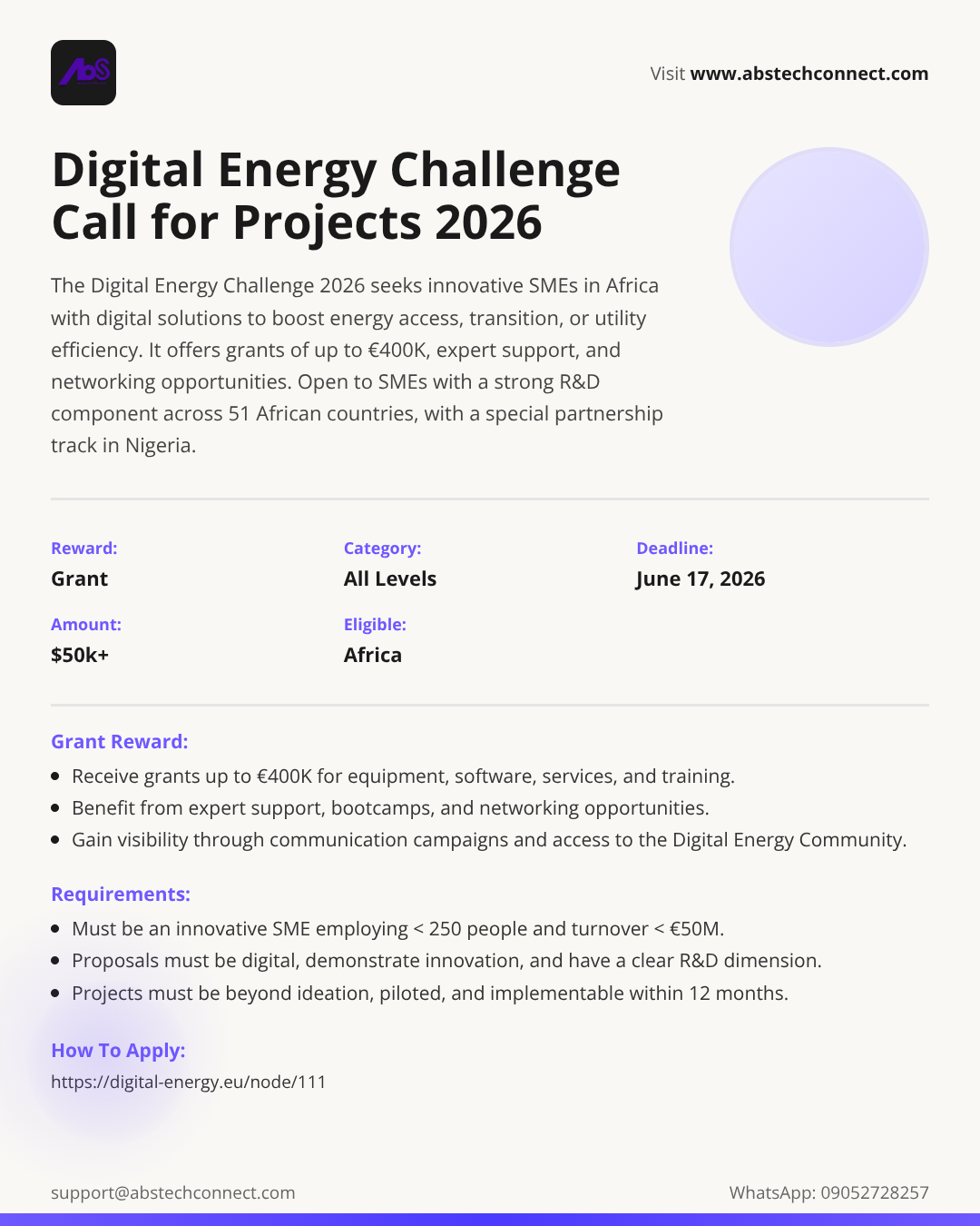 digital energy challenge call for projects 2026 | AbS | AbS