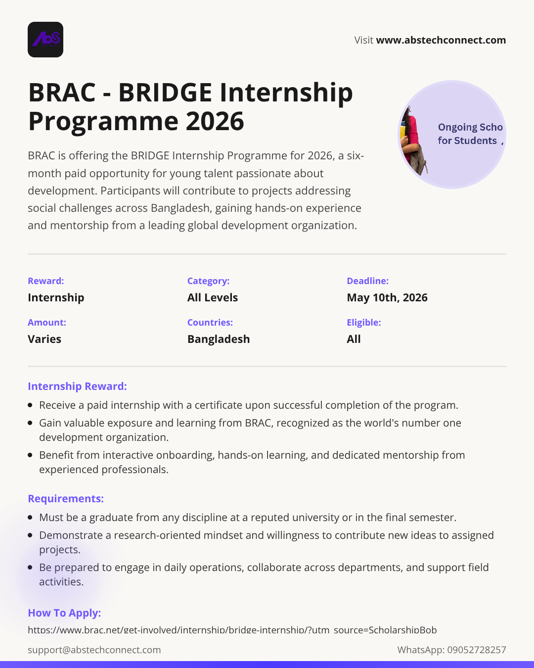 brac - bridge internship programme 2026 | AbS | AbS