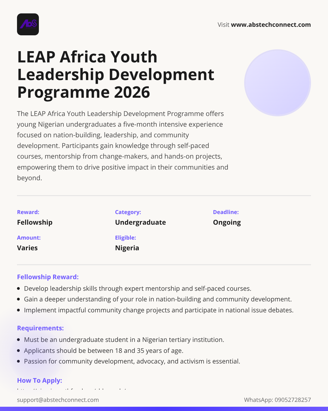 leap africa youth leadership development programme 2026 | AbS | AbS