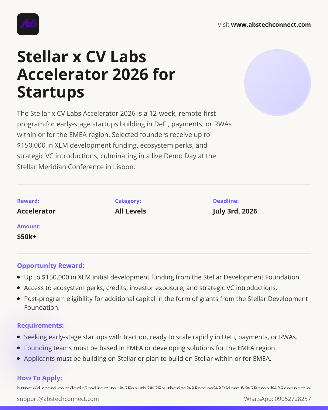 stellar x cv labs accelerator 2026 for startups | AbS | AbS