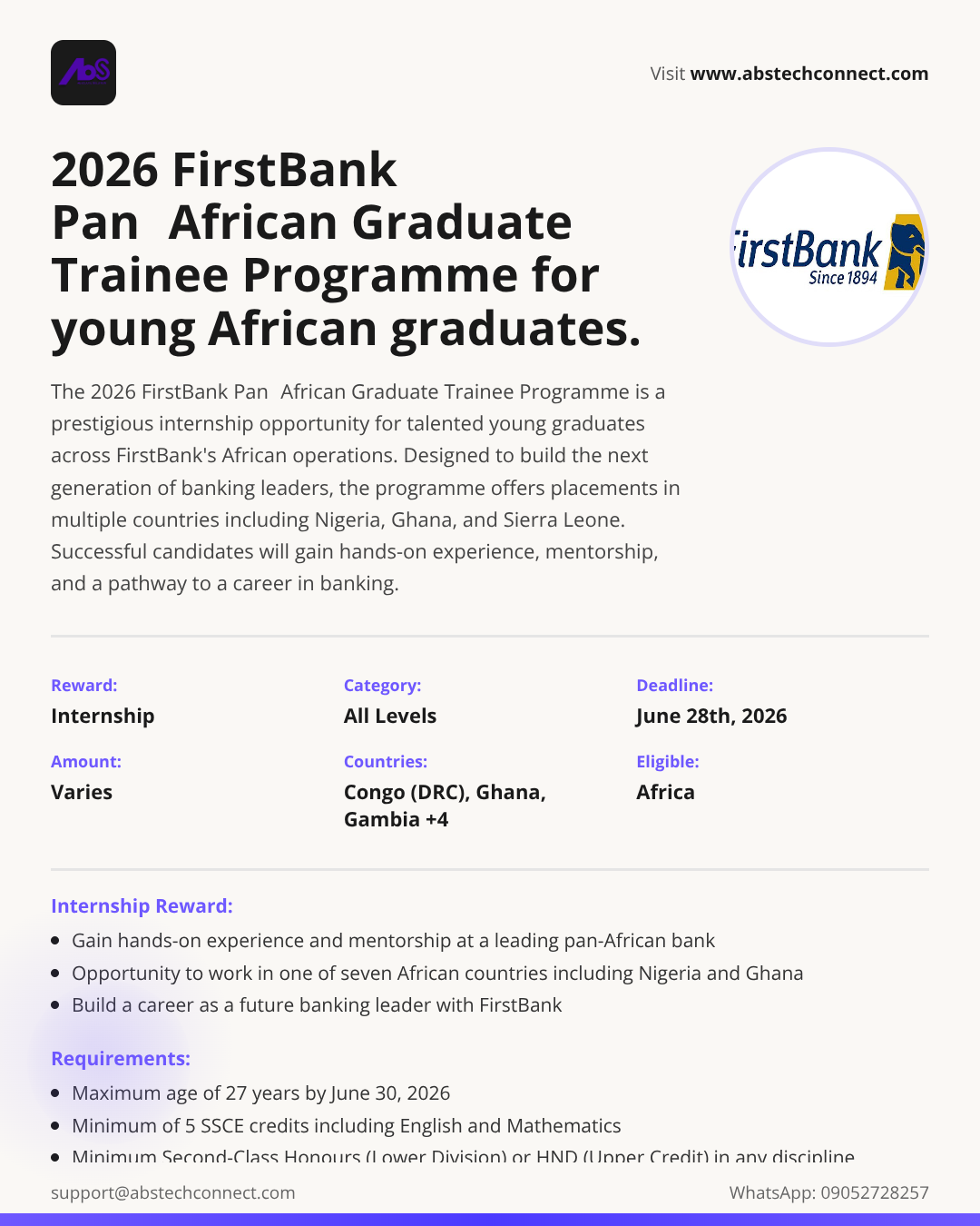 2026 firstbank pan‑african graduate trainee programme for young african ...