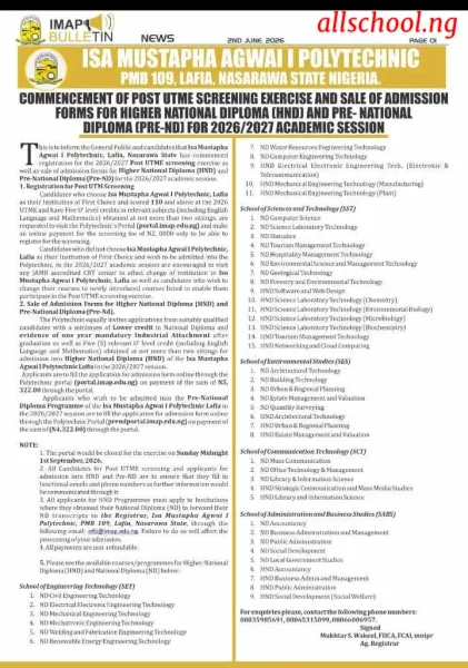 IMAP/NASPOLY Post UTME Form 2026/2027 Now on Sale [Updated]