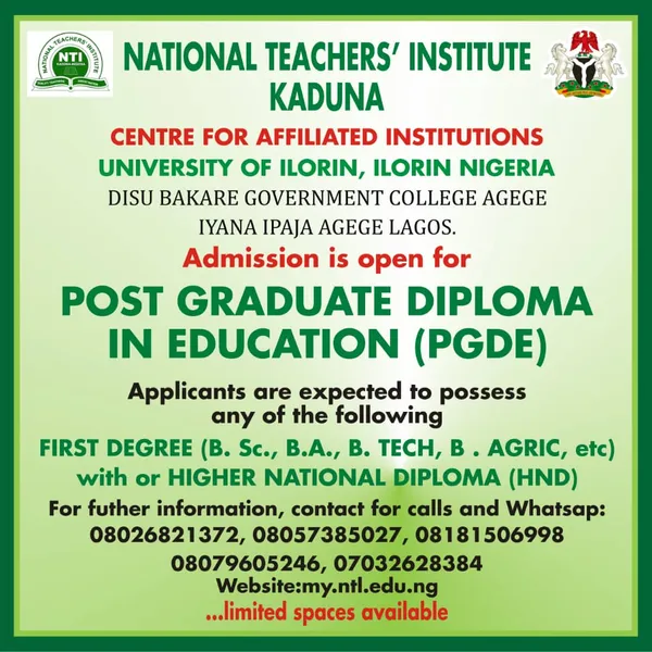 NTI Kaduna Opens 2026 PGDE Applications for Lagos Centre