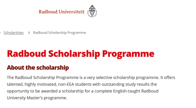 Radboud Scholarship Programme 2026/2027 for International Students
