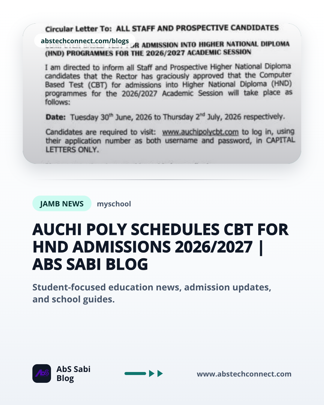 Auchi Poly Schedules CBT for HND Admissions 2026/2027