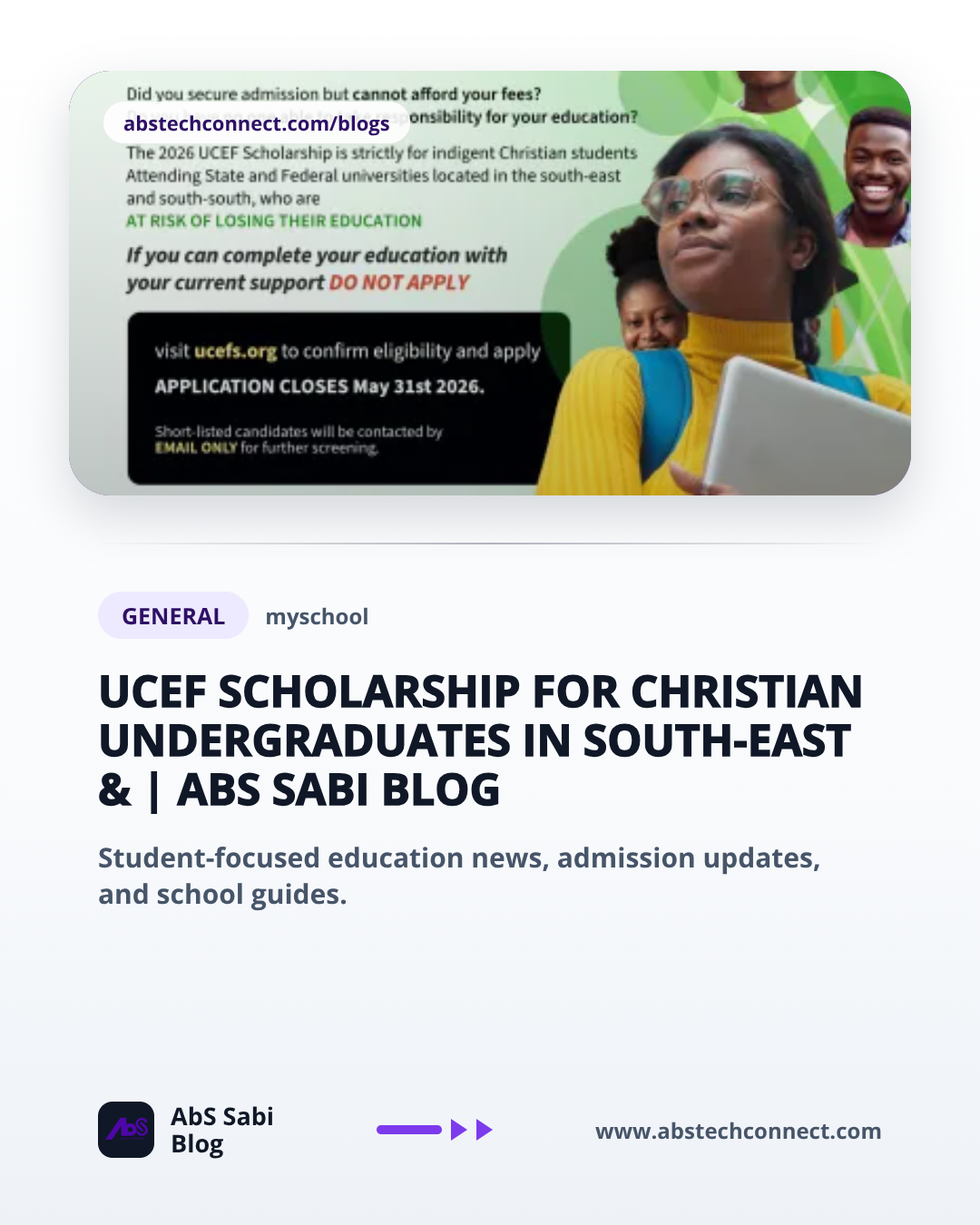 UCEF Scholarship for Christian Undergraduates in South-East &