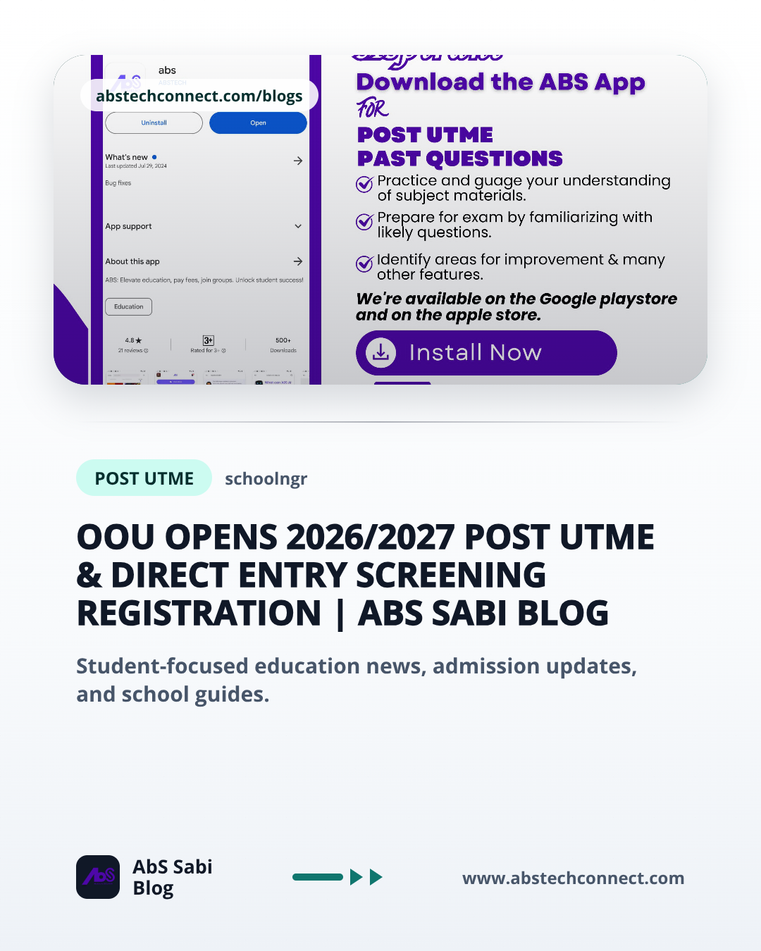 OOU Opens 2026/2027 Post UTME & Direct Entry Screening Registration