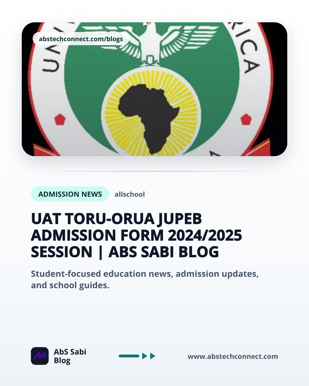 UAT Toru-Orua JUPEB Admission Form 2024/2025 Session