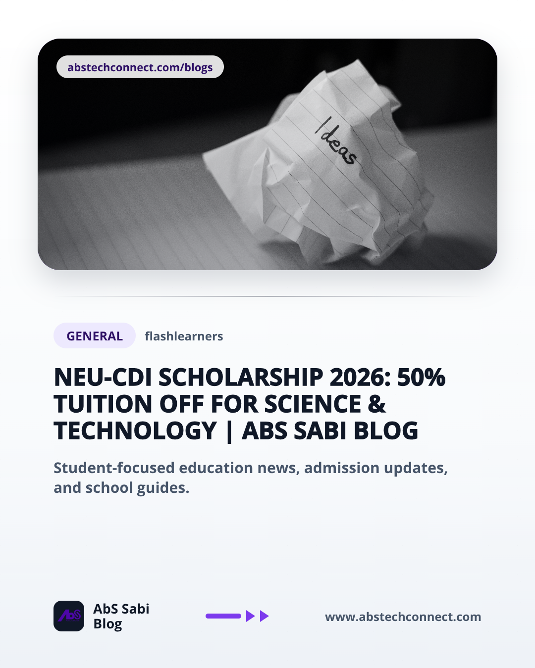 NEU-CDI Scholarship 2026: 50% Tuition Off for Science & Technology