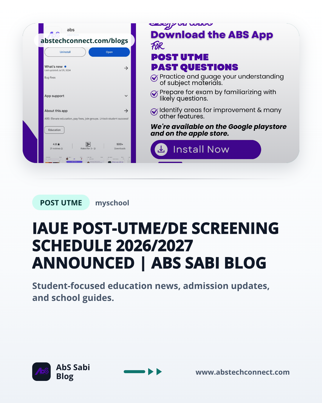 IAUE Post-UTME/DE Screening Schedule 2026/2027 Announced