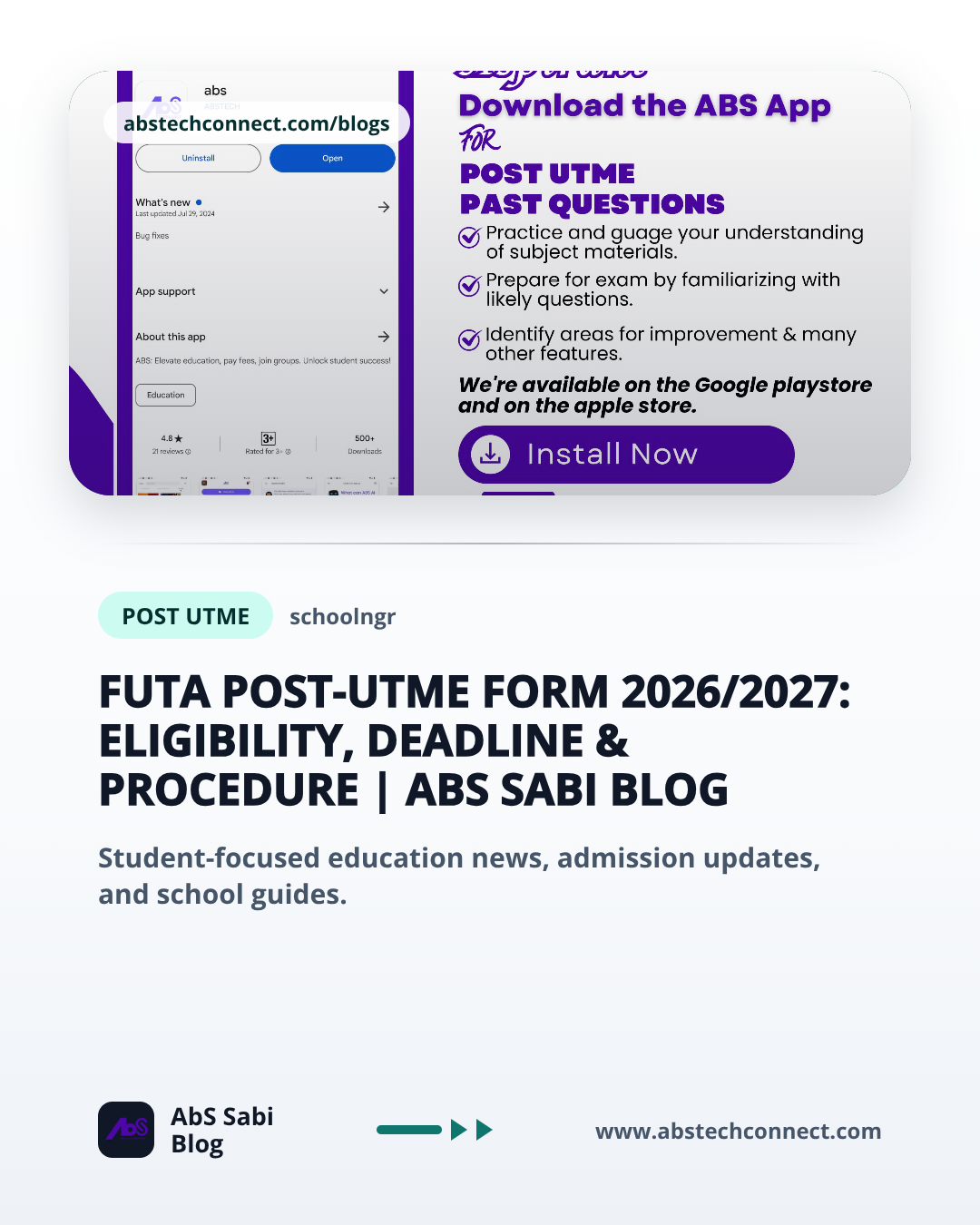 FUTA Post-UTME Form 2026/2027: Eligibility, Deadline & Procedure