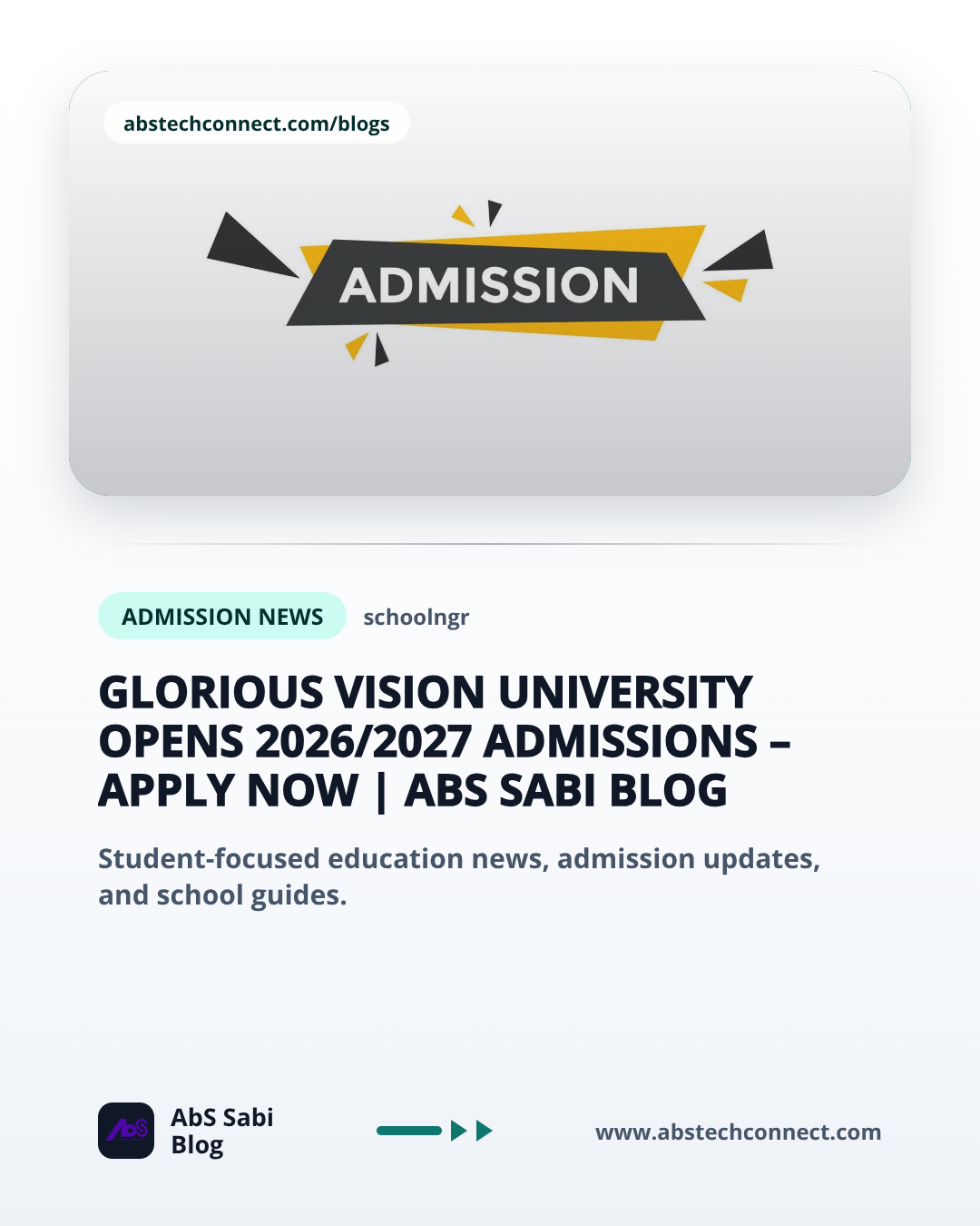 Glorious Vision University Opens 2026/2027 Admissions – Apply Now