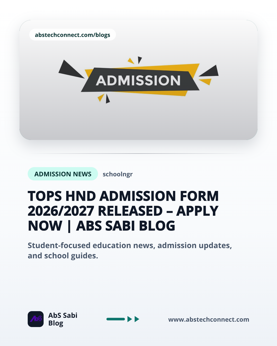 TOPS HND Admission Form 2026/2027 Released – Apply Now