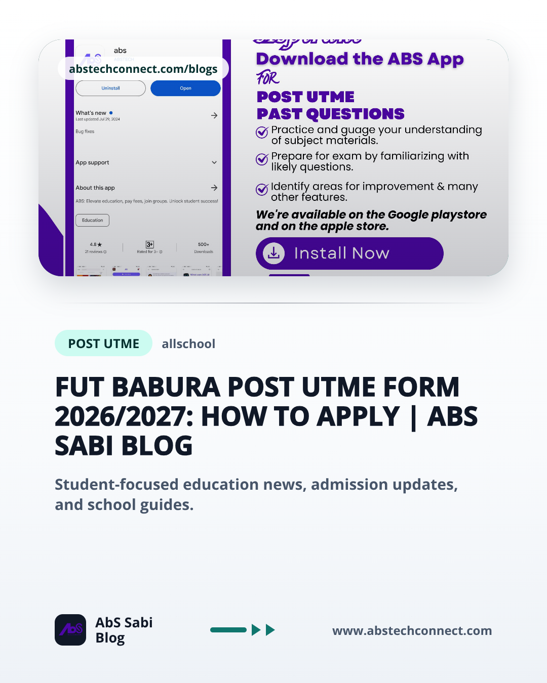 FUT Babura Post UTME Form 2026/2027: How to Apply