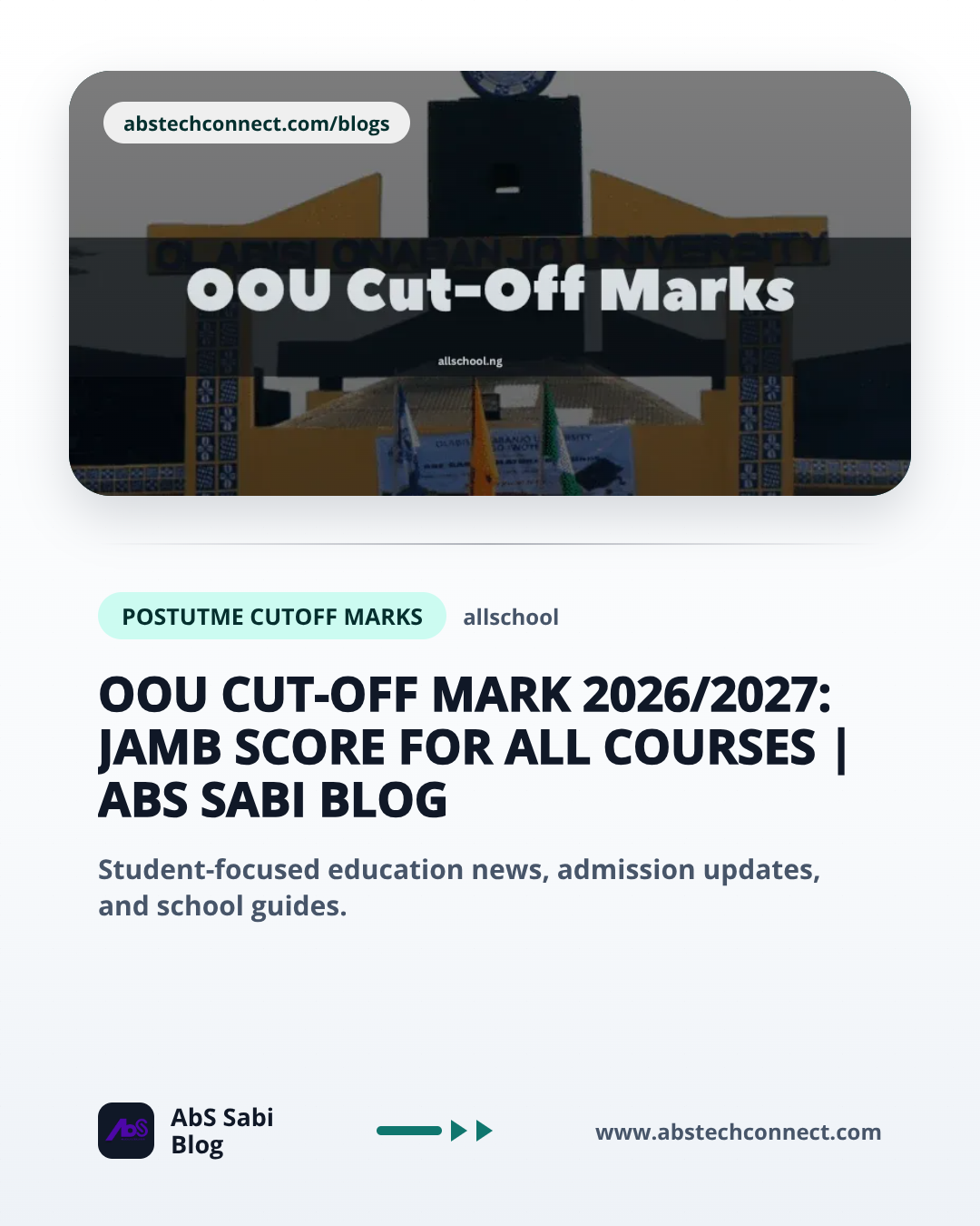 OOU Cut-Off Mark 2026/2027: JAMB Score for All Courses