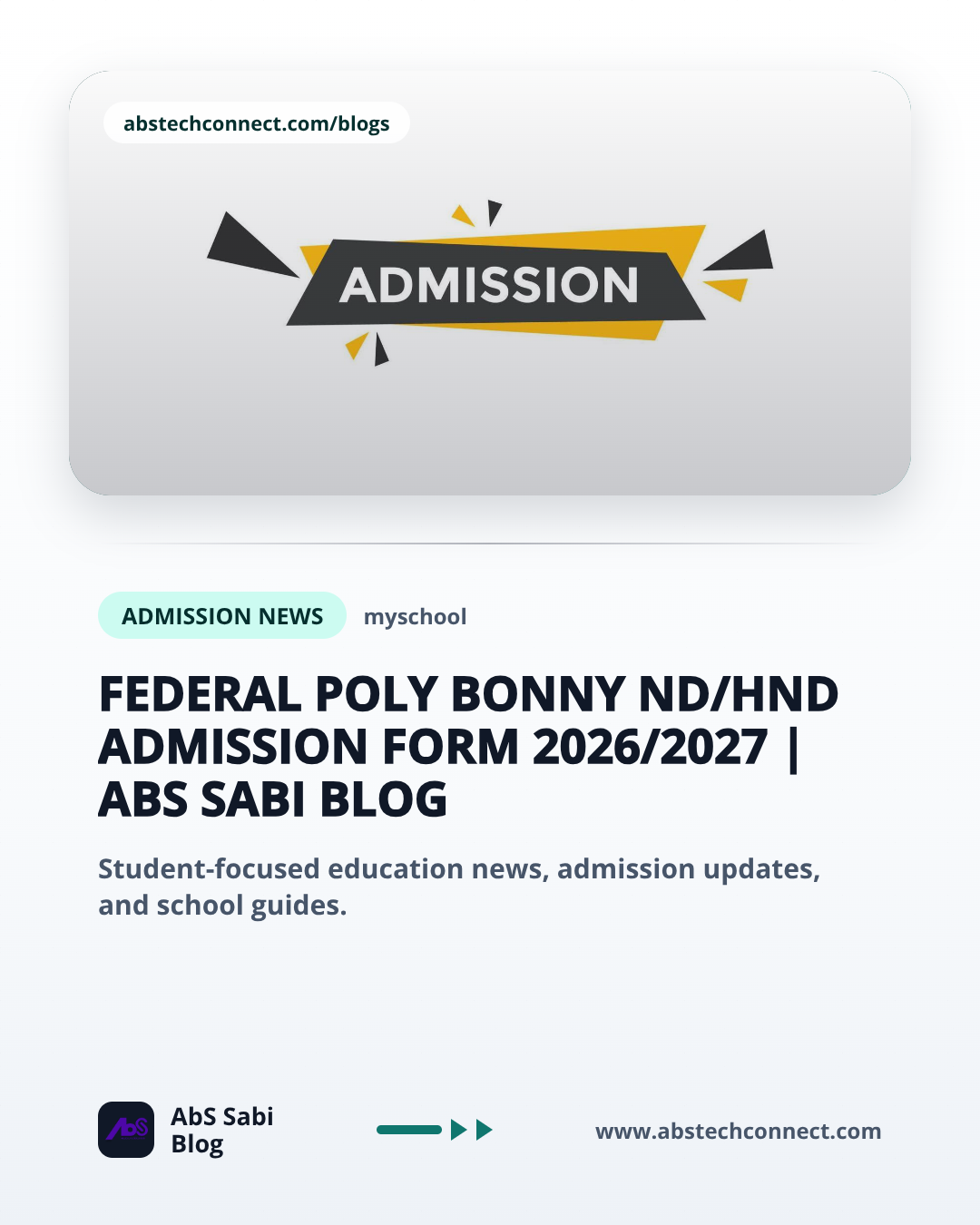Federal Poly Bonny ND/HND Admission Form 2026/2027
