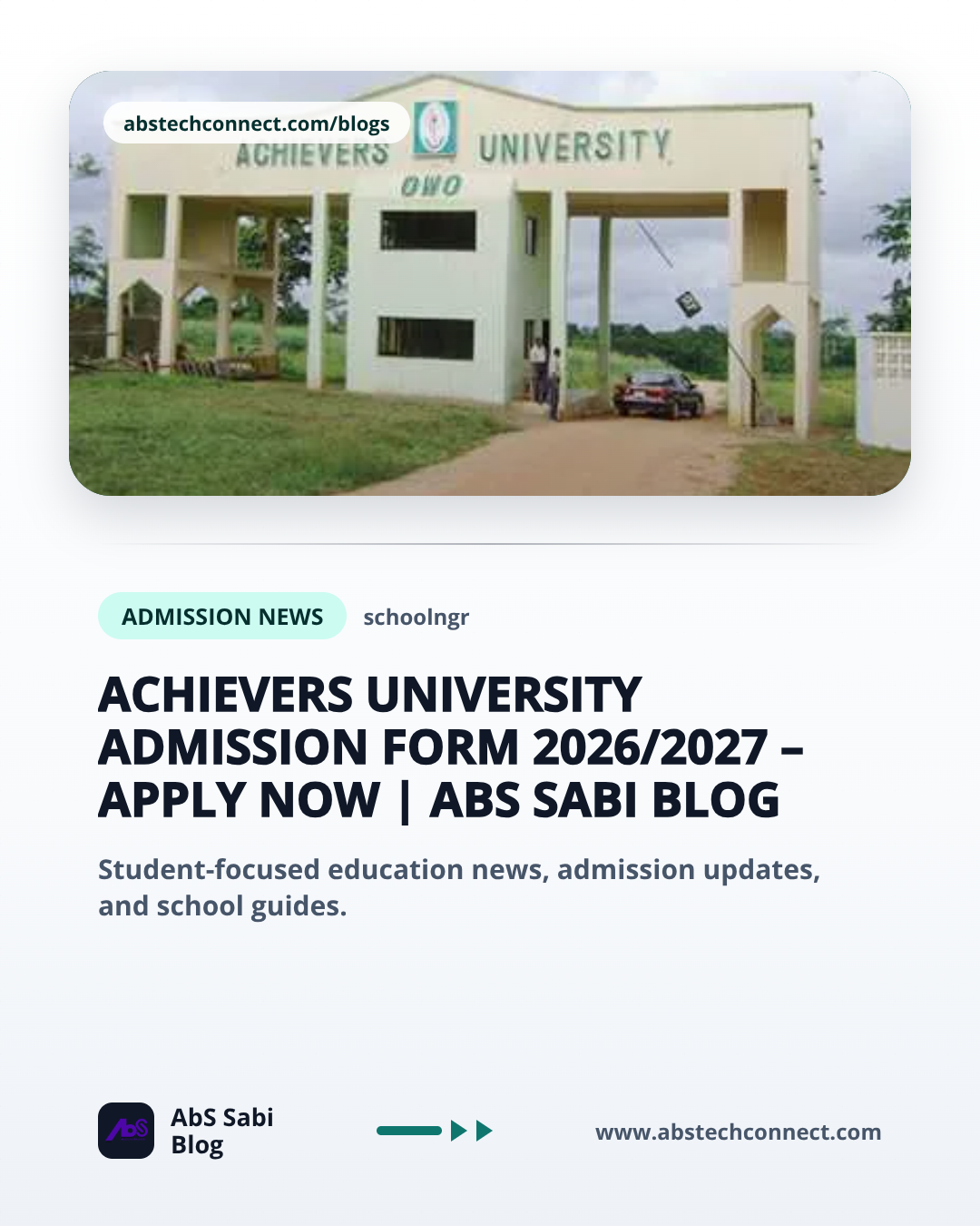 Achievers University Admission Form 2026/2027 – Apply Now