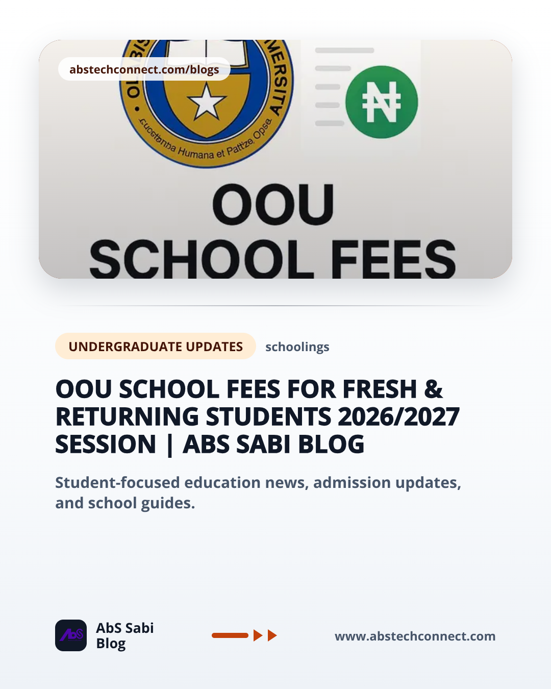 OOU School Fees for Fresh & Returning Students 2026/2027 Session